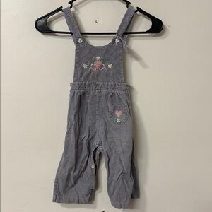 Kids Gray Corduroy Overalls with Heart Embroidery